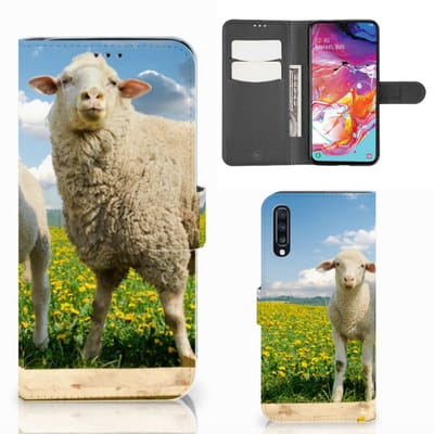 Boekhoesje voor Samsung Galaxy A70 Telefoonhoesje met Pasjes Schaap en Lammetje