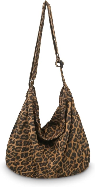 Leopard schoudertas en shopper in Macchiato kleur, ruime canvas tas met rits voor dagelijks gebruik