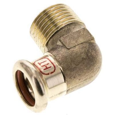 90 graden L-Perskoppeling - 15mm Persmof & R 1/2'' Buiseinde - Koperlegering