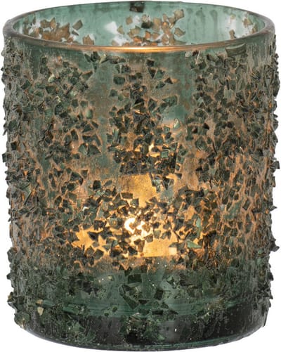 J-Line windlicht Fijne Steentjes - glas - grijs/groen - small - 4 stuks