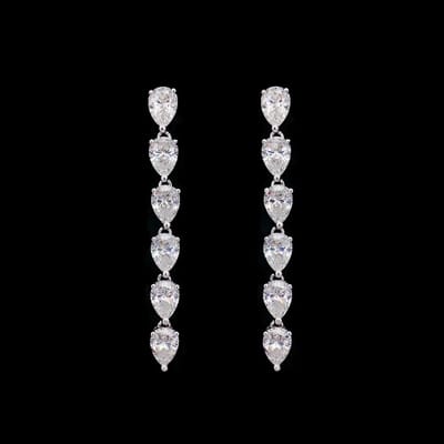 Victoria Valenza 925 Sterling Zilveren Lange Oorbellen met Zirkonia Stenen - Oorhangers - 925 sterling zilver - Zilverkleurig - Zirkonia