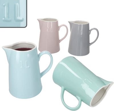 4-delige set karaf 1 liter EMILIA, elk 1x roze, mint, grijs en blauw van aardewerk – 24320178
