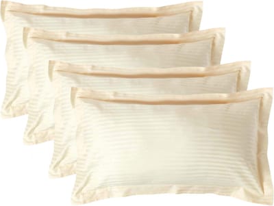 Homescapes Satijn Streep Katoen Kussensloop 50x90 cm met Sierrand – Set van 4 – Lichtgeel – 100% Egyptisch Katoen Satijn – Draaddichtheid 330