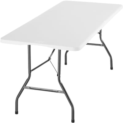 tectake® Inklapbare Campingtafel - 180 x 70 x 74 cm - Kampeertafel - Picknicktafel - Tuintafel - Weerbestendig - Buffettafel - Met Draaggreep - Wit