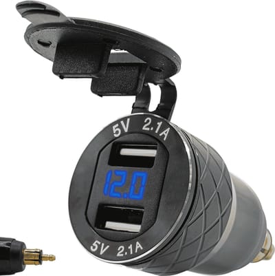 ProRide USB Lader Motor met Voltmeter - Din Hella - 2.4A - 12V/24V - Motor USB Adapter 2 Poorten - Blauw