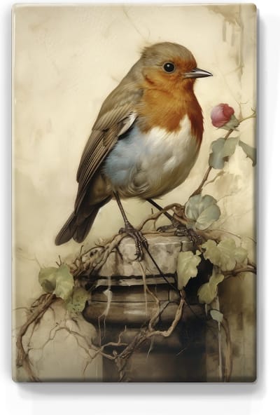 Roodborstje - Mini Laqueprint - 9,6 x 14,6 cm - Niet van echt te onderscheiden handgelakt schilderijtje op hout - Mooier dan een print op canvas.