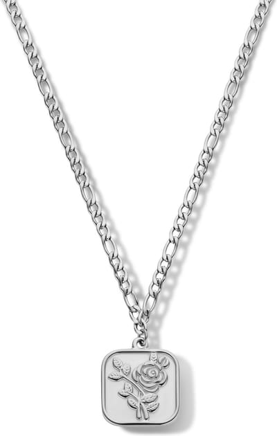 CO88 8CN-26216 Stalen Schakel Ketting - Dames - Figaro - Hangertje - Roos - 38 + 7 cm - Zilverkleurig