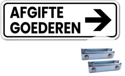 Bord afgifte goederen pijl rechts - Weerbestendig Aluminium - 40x15 cm - Bevestiging: Met hekbeugels (voor spijlen- of gaashek)