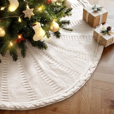 Gehaakte Kerstboomrok 16 inch, Kabelgebreide Kerstboomrok voor Kleine Kunstbomen, Winterse Decoratie voor Feestdagen en Thuisgebruik