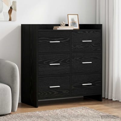 vidaXL - Dressoir - Zwart - eiken - 75 - x - 33 - x - 80 - cm - Bewerkt - hout
