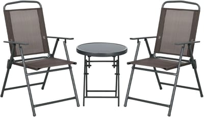 Balkonset 2 personen - Tuinset - Bistroset - Grijs - Weerbestendig - 3 delig - Tuintafel en 2 stoelen - 2 personen - Gecoat staal - Onderhoudsvrij staal