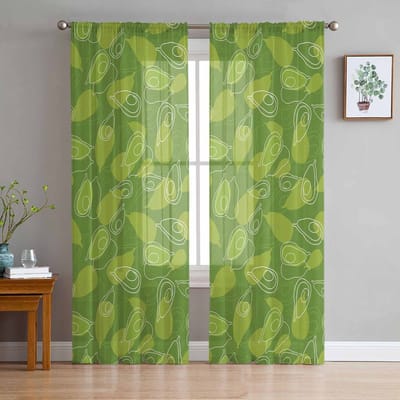 Zomer Abstracte Avocado Transparante Gordijnen voor Woonkamer Decoratie Raamgordijnen voor Keuken Tule Voile Organza Gordijnen W135 x H115cm x1 beige