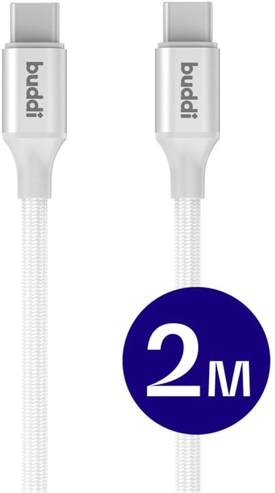 Buddi Flex - USB-C naar USB-C Kabel 60W Fast Charge 20V/3A - Power Delivery - 480Mbps Dataoverdracht - Gevlochten Nylon - 2M Wit