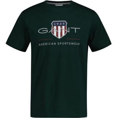 Gant T-Shirt Archive Graphic Chest Shield Print Crew Neck Tartan Green / male