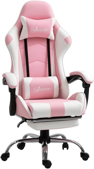 Vinsetto gamingstoel - met verstelbare rugleuning - roze + wit