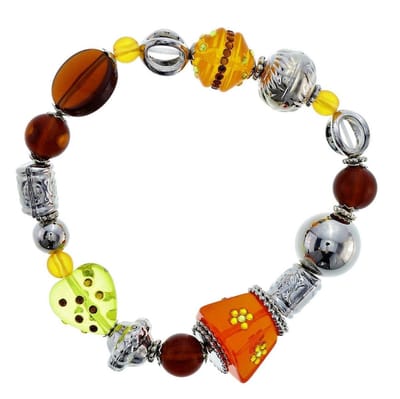 Behave - elastische armband oranje glaskralen - retro zomerstijl