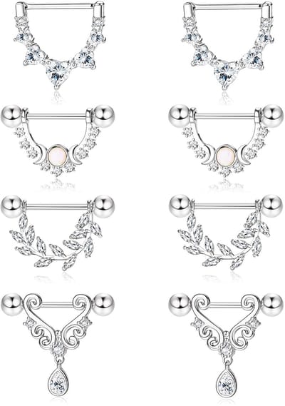 ONF3 - Tepelpiercing - Gouden tepelringen set - 14G tepelstaven - Unieke designs - Geschikt voor vrouwen - 4 paar tepelringen