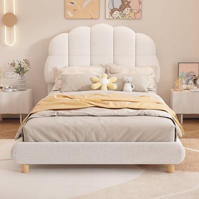 90x200 cm eenpersoonsbed - kinderbed - pluche - schattige rugleuning - wit - zonder matras