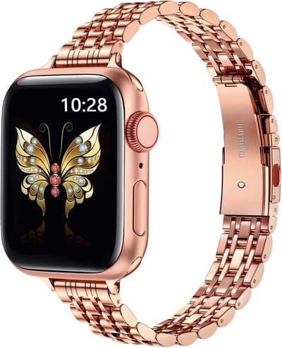 Stalen bandje - geschikt voor Apple Watch 1/2/3/4/5/6/7/8/9/10/11/ SE (1,2,3) met maat 38 mm / 40 mm / 41 mm en 42 mm (Watch 10/11) - rosegoud