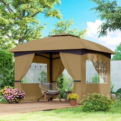 MODFU - Tuinpaviljoen - Dubbel Dak En UV-Bescherming - Voor De Tuin - Polyester - Beige - 335 x 335 x 285 cm