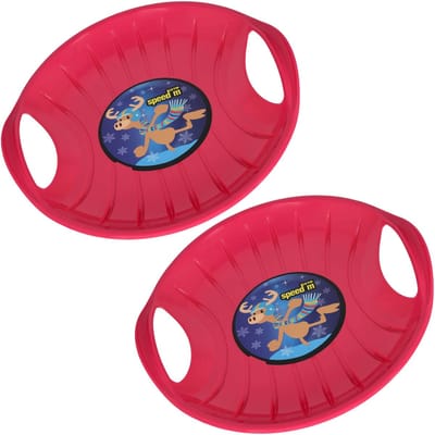 KOTARBAU® 2 stuks Glijschotel, Sneeuwschijf, Kunststof, 60 cm, Roze, Sneeuw Slee, met Handgrepen, voor Kinderen en Volwassenen, Schotel Slee Plastic, Bobsleeën, Sneeuwglijder, Duurzaam