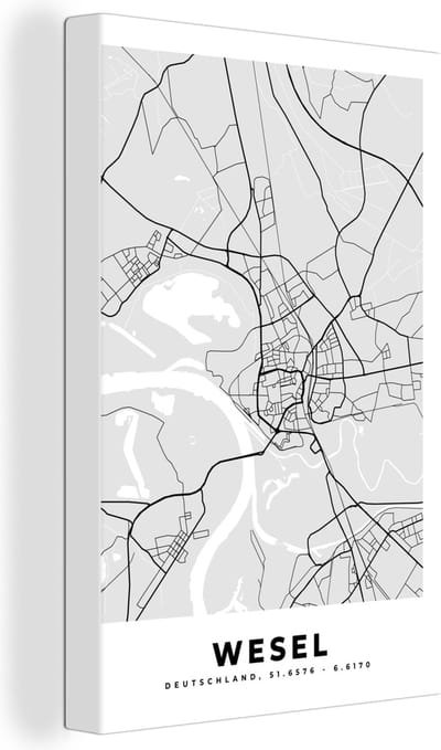 Canvas Schilderij Duitlsand - Wesel - Plattegrond - Stadskaart - Kaart - 20x30 cm - Wanddecoratie