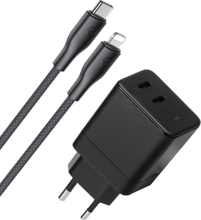 Oplaadkabel geschikt voor Lightning / iPhone / iPad + usb-C Adapter 35w 2 Poorten - GaN Snellader - Usb C Power Adapter