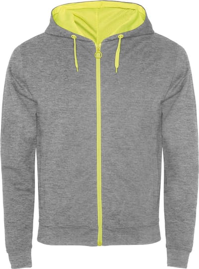 Roly - Fuji Sweater met Rits - Heather Grey 58/Fluor Yellow 221 maat XL