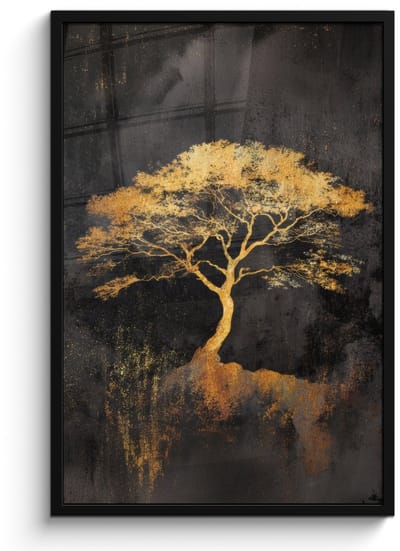 Poster in lijst - Fotolijst 60x90 cm - Posters - Boom - Schilderij - Goud - Abstract - Posterlijst zwart - Decoratie - Wanddecoratie woonkamer - Muurdecoratie slaapkamer