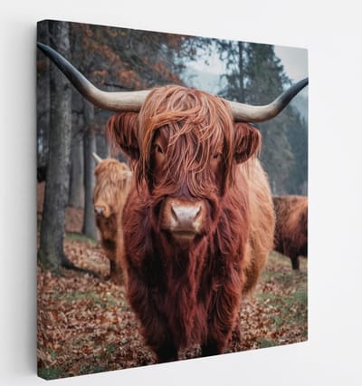 Saammp Canvas Schilderij Schotse Hooglander Koe - Dieren - Natuur - 20x20 - Foto op canvas - Wanddecoratie - muurdecoratie Woonkamer - Slaapkamer decoratie - Canvas Print