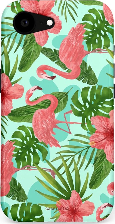 Casetastic hoesje geschikt voor Apple iPhone 16e / Apple iPhone 17e - MagSafe - Dubbellaagse bescherming - Flamingo jungle - Fashion Case - Mintgroen Koraal