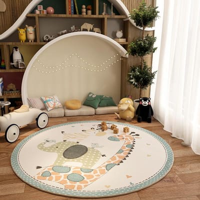 Tapis de salon style nordique Tapis ronds dessin animé pour chambre à coucher Tapis de chevet doux et moelleux Épaisse décoration en peluche pour salon Tapis animal 80x80CM
