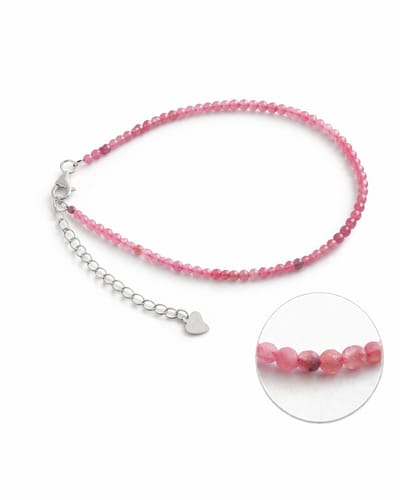 Roze Toermalijn Armband Dames – 925 Zilveren Slot – 2 mm Kralen – Verstelbaar 17–20 cm – Edelsteen Armband - Armband – Kleine kralenarmband - Toermalijn