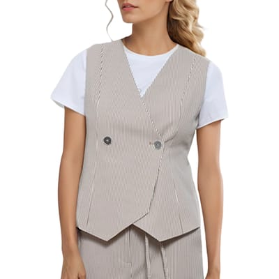 Goa Goa Vrouwenvest in Righe Seersucker Brown met Bottoni Elegant 15200086-013