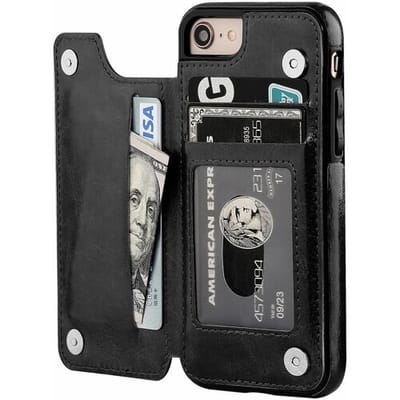 ShieldCase telefoonhoesje geschikt voor Apple iPhone SE 2022 wallet case - zwart - Bookcase hoesje portemonnee - Walletcase flipcase shockproof hoesje pasjeshouder