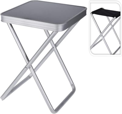 Klaptafel Stoel - Campingmeubel Voetenbank - Buiten Ontspannen - 2-in-1 Functie - 40x40x47 cm - Zwart Zilver