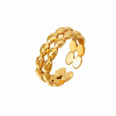 WeLoveSilver - Goudkleurige ring - Chirurgisch staal - Dubbele ovale bolletjes