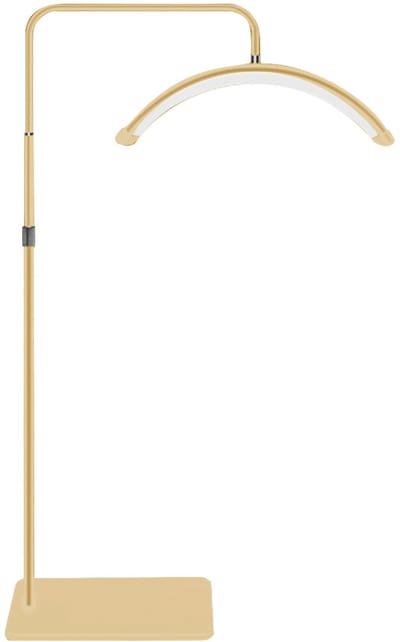 Halve Maan LED Salonlamp 36W - Dimbaar - Instelbare Kleurtemperatuur 3200-5600K - 1,8 m Verstelbaar Statief - Met Telefoonhouder & Afstandsbediening - Goud