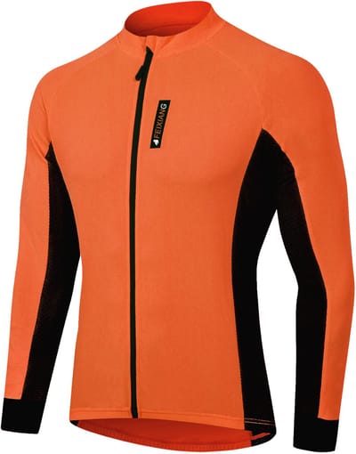 MEETYOO Fietsshirt voor heren, Full Zip Mountain Racefiets Fietsshirts Lange MTB Top met Zak-Oranje-XXXL