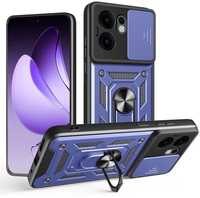 Coverup Hoesje - Geschikt voor OPPO Reno13 F / FS 5G Hoesje - Coverup Armor Ring Kickstand Back Cover met Camera Shield - Blauw