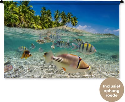 Wandkleed - Wanddoek - Strand - Vissen - Tropisch - 120x80 cm - Wandtapijt