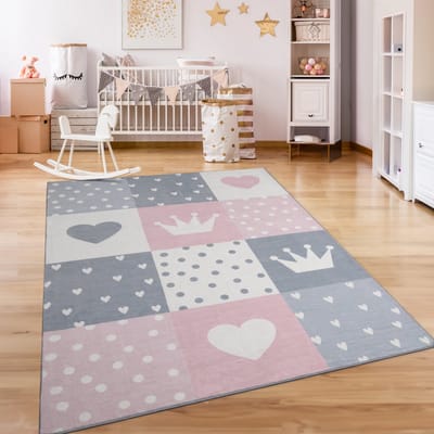Paco Home Kindertapijt Kinderen Vloerkleed Kinderkamer Antislip Regenboog Hart Stippen 160 cm Rund