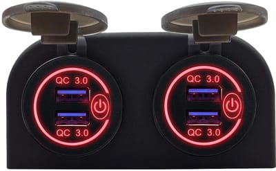 ProRide 12V USB Stopcontact 4 Poorten met Schakelaar - Tweevoudig Opbouw - QC3.0 - PUSB1QC-R - USB Autolader, Boot en Camper - Rood
