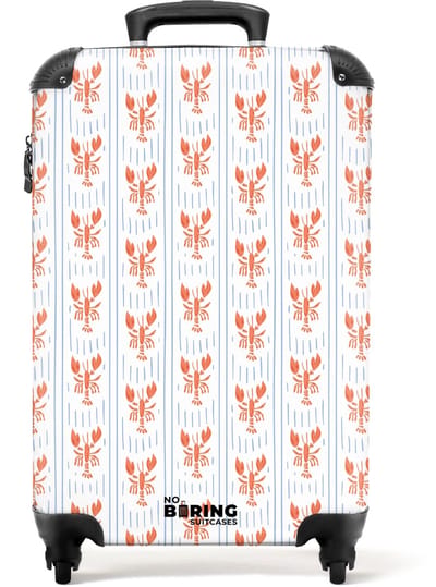 NoBoringSuitcases.com - Koffer - Kreeft met strepen patroon blauw - Past binnen 55x40x20 cm en 55x35x25 cm - Trolley handbagage - Valiezen met wieltjes volwassenen - Reiskoffer op wielen - Rolkoffer lichtgewicht