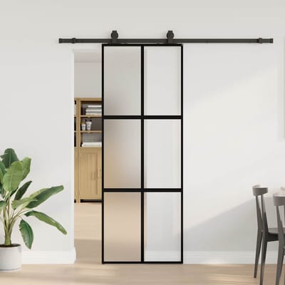 vidaXL - Schuifdeur - met - beslagset - 76x205 - cm - gehard - glas - zwart