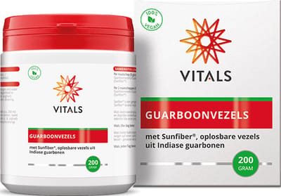Vitals Guarboonvezels - 200 gram poeder - prebiotica. Met Sunfiber®, oplosbare vezels uit Indiase guarbonen ter aanvulling op de dagelijkse vezelinname.
