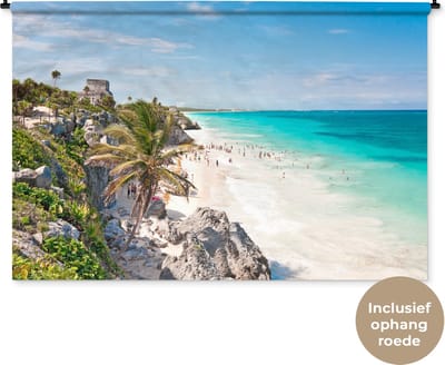 Wandkleed Tulum - Uitzicht op het strand van Tulum in Mexico Wandkleed katoen 180x120 cm - Wandtapijt met foto XXL / Groot formaat!