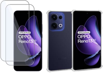 ChiGuard Hoesje & 2x Screenprotector geschikt voor OPPO Reno 13– Gehard Glas Cover + Shock Proof Case – Transparant