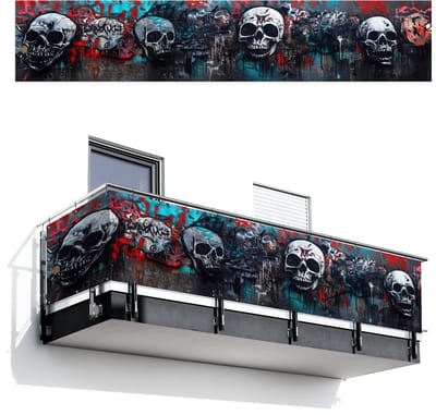 Balkonscherm 500x100 cm - Balkonposter Schedels - Graffiti - Abstract - Balkon scherm decoratie - Balkonschermen - Balkondoek zonnescherm