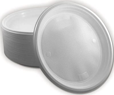 100 x ongedeeld menuborden, herbruikbare plastic borden, Ø 22 cm, plastic serviesset
